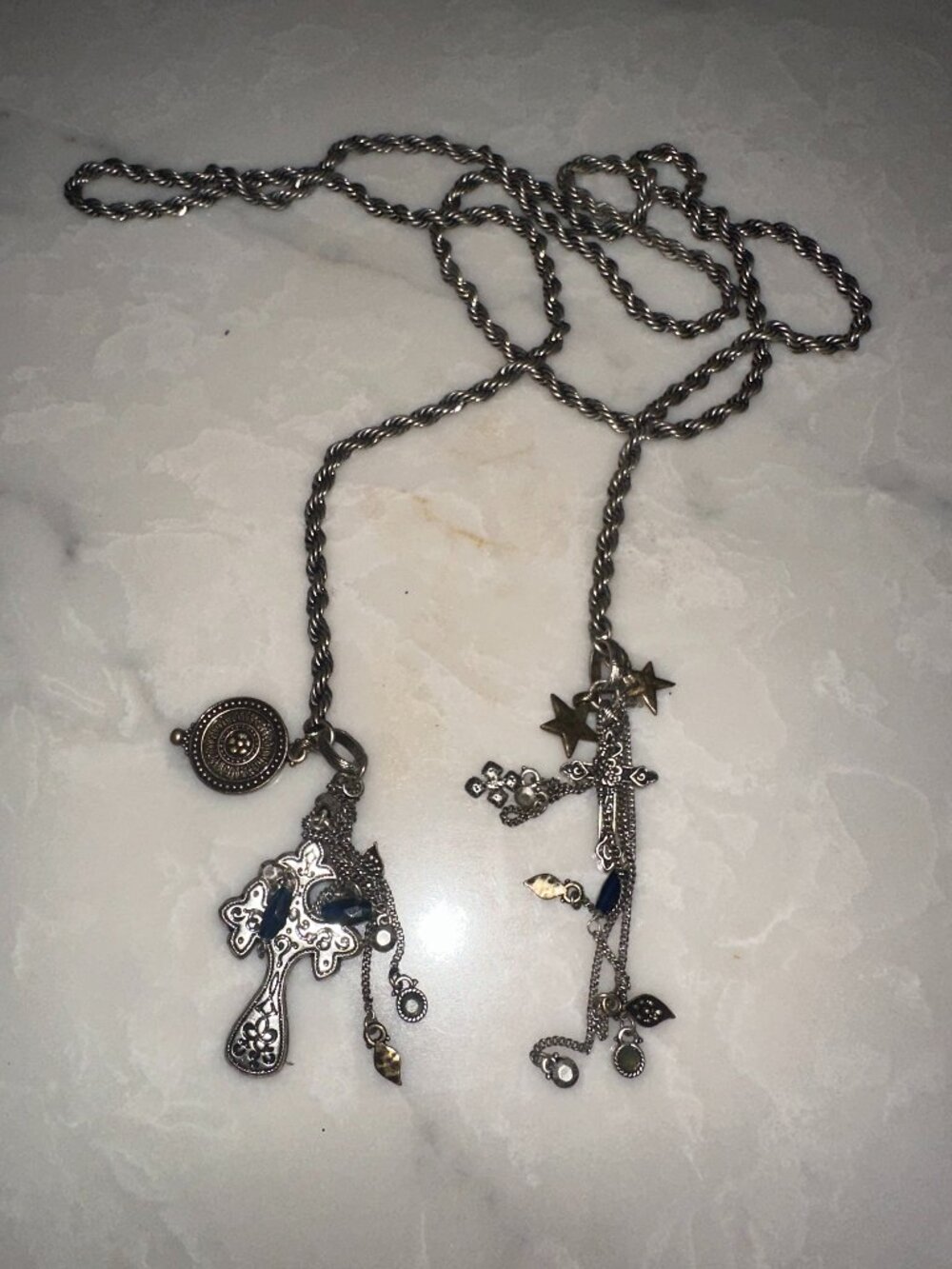 Cross hearts charm silver belt
